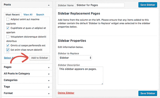 Cách gọi Sidebar khác nhau cho từng Post và Page